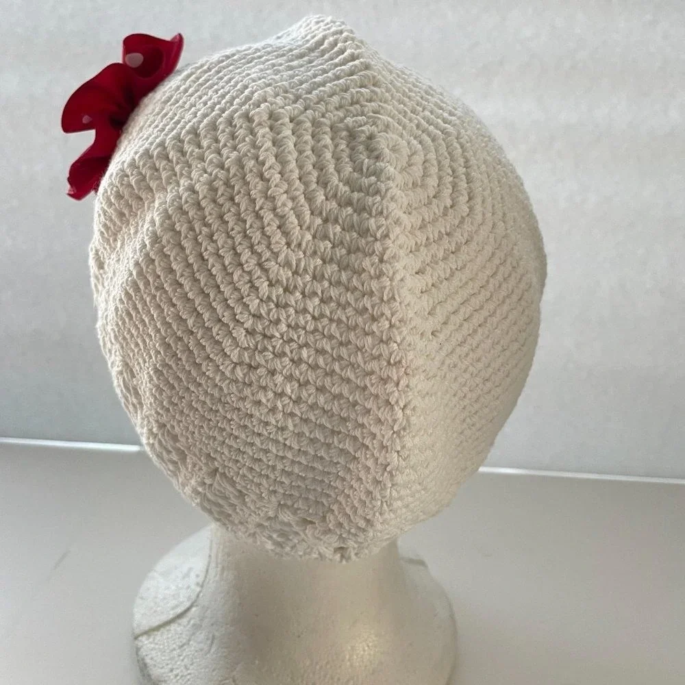 My‎ Lello Hat Handmade Beanie Little Girl Crochet White Kufi Flower New